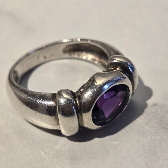 Chunky Sterling Silver 925 Amethyst Fancy Ring - Picture 4 of 6
